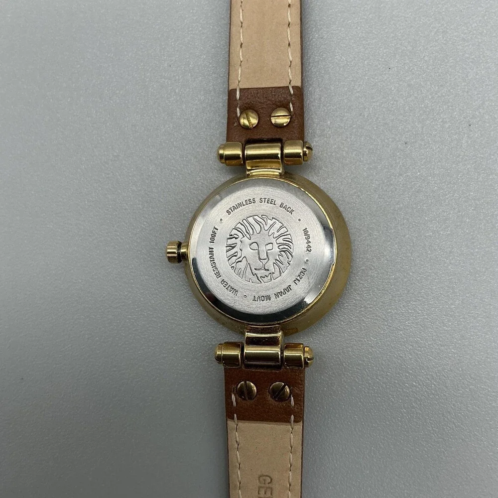 Anne Klein Womens Watch 26mm Gold Tone Champagne Dial Brown Leather New Battery